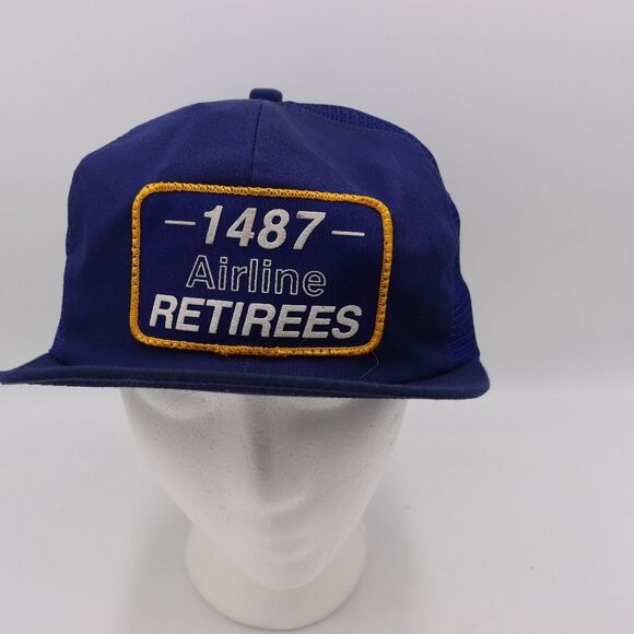 Airline Retirees 1487 Vintage Navy Blue Trucker Mesh Snapback Flight Cap Hat - Picture 1 of 11